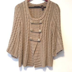 HEATHER B Cable Knit 3/4 Sleeves Sweater Size L